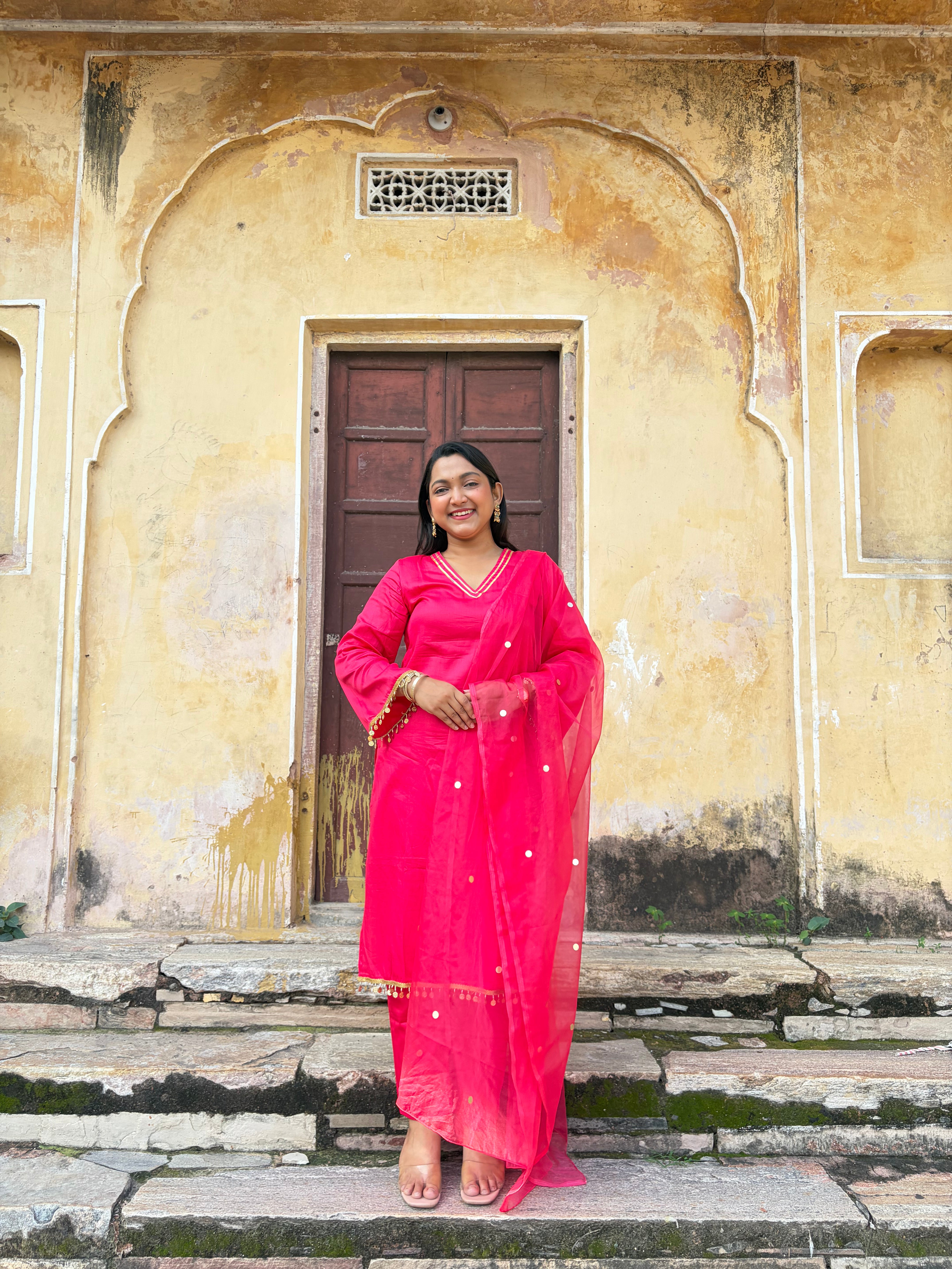 Gulabi Jharokha Bell Sleeves Straight Kurta Set