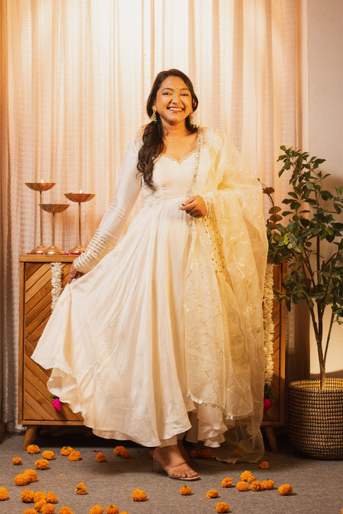 Heer Ivory Anarkali Set with Ghungroo Sleeves