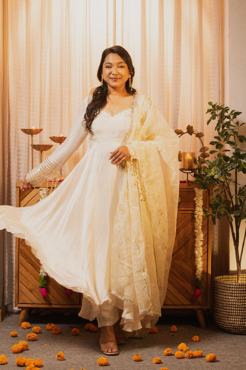 Heer Ivory Anarkali Set with Ghungroo Sleeves