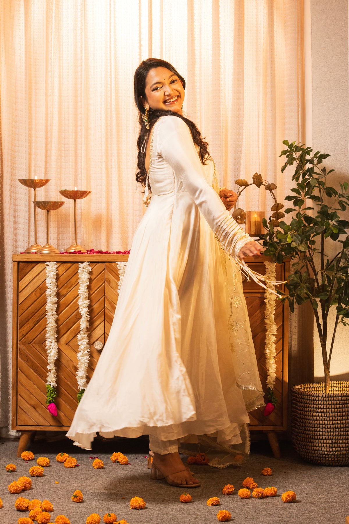 Heer Ivory Anarkali Set with Ghungroo Sleeves